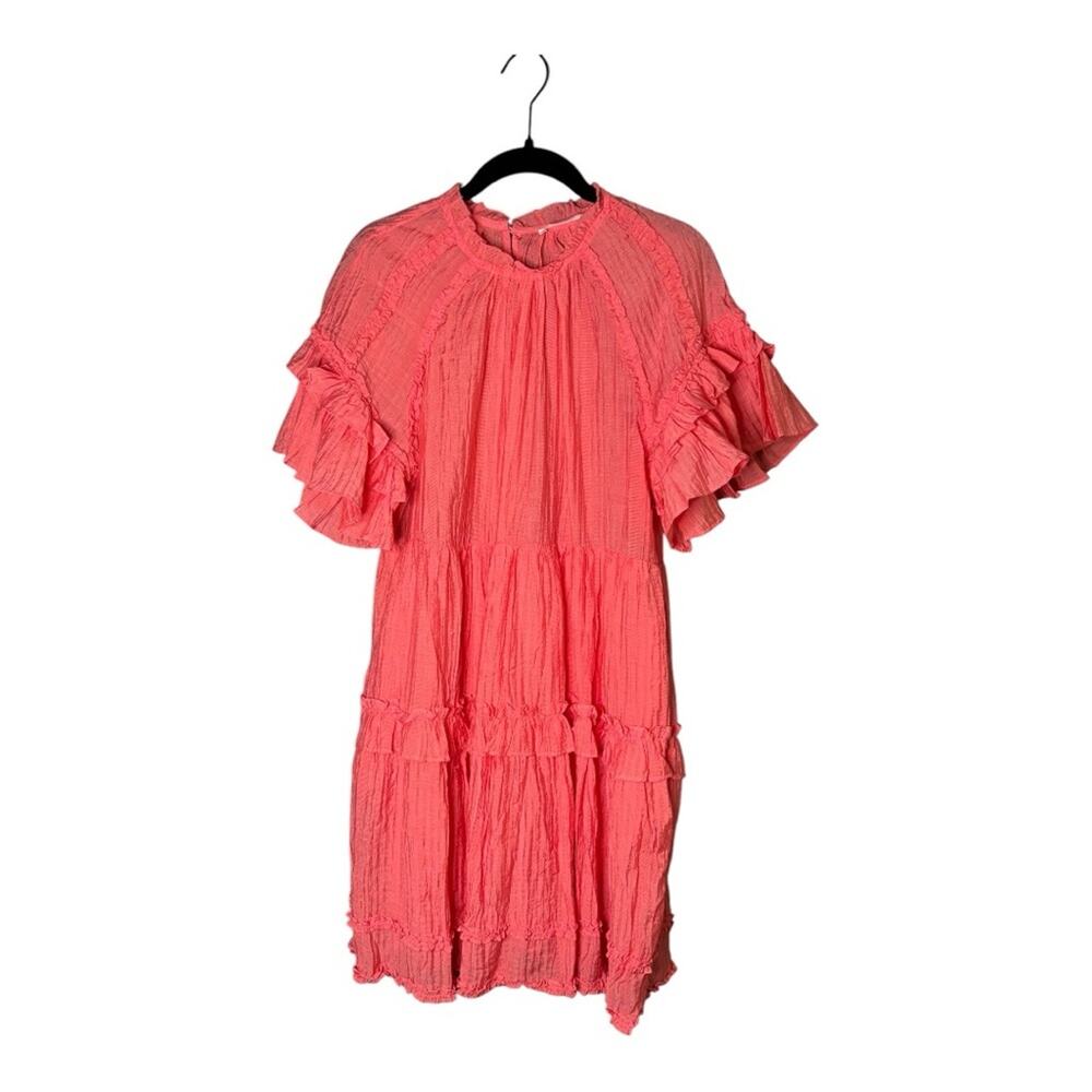 Talulah Pink Ruffle Tiered Dress With High Neck Fully Lined Large